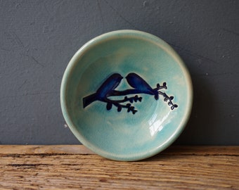 Blue Love BIRD Ring Dish / Ring holder /Miniature Bird Dish / Small Ceramic Bowl