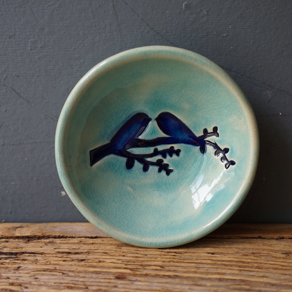 Blue Love BIRD Ring Dish / Ring holder /Miniature Bird Dish / Small Ceramic Bowl