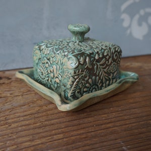 Small Ceramic Butter Dish / Paisley / Pearl Green image 5