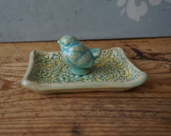 Turquoise Ceramic Love BIRD Dish / Jewelry Dish / Anniversary gift / Table Centerpiece