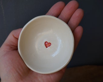 HEART Dish / Ring holder / Miniature Ring BOWL / White Ceramic Bowl Anniversary Gift