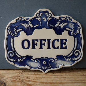 Placa de porta de cerâmica para ESCRITÓRIO / Placa de porta vintage