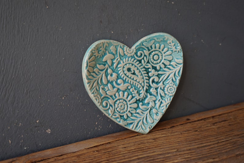 HEART Ring Dish / Love Dish / Thankyou GIFT / Soap Dish / Tealight Holder Paisley image 5