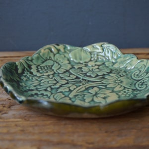 Pearl Green Ring Dish With Damask Print / Ceramic Jewelry dish / Tealight Holder / Spoon rest / Soap dish image 6