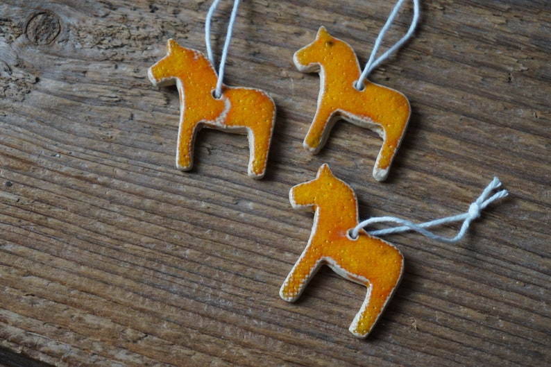 3 MINIATURE Dala Horse Ornament / Horse Decor / CHIME / Ceramic Horse Ornament / Small gift / Pendant / Mobile image 4