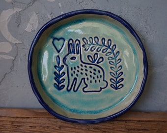 LOVE Bunny's Ceramic dish /Ring Dish with Rabbit