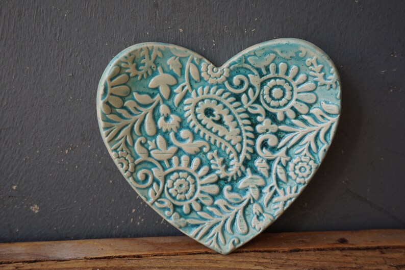 HEART Ring Dish / Love Dish / Thankyou GIFT / Soap Dish / Tealight Holder Paisley image 6