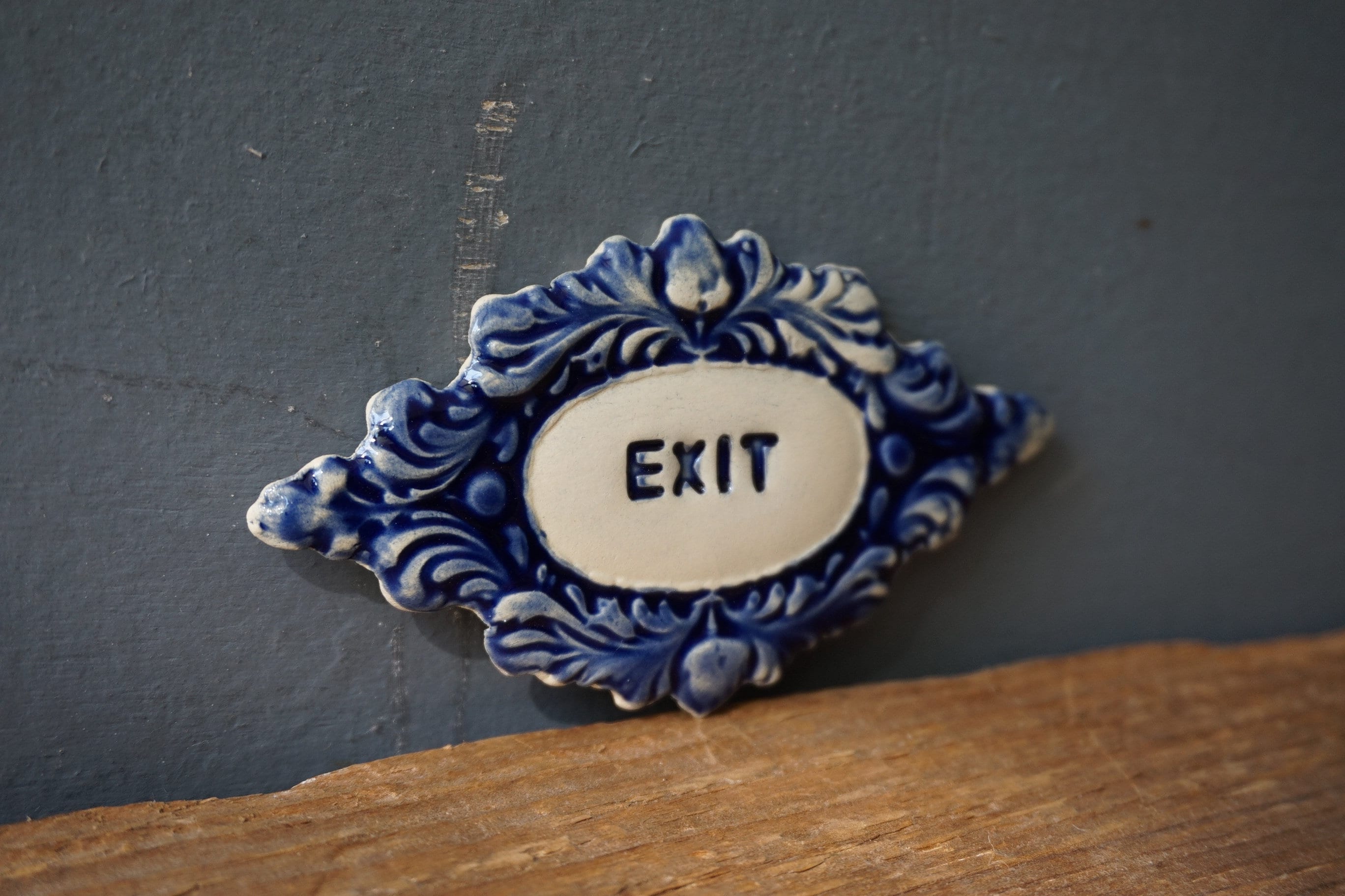Vintage Style Ceramic EXIT Sign: Cobalt Blue Glaze, Home Decor - Etsy