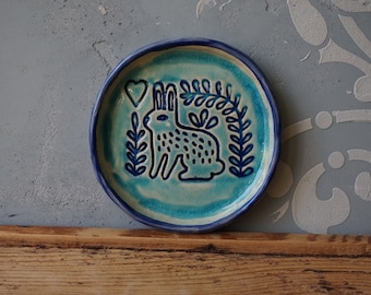 LOVE Bunny's Ceramic Plate / Hare Dish with Rabbit