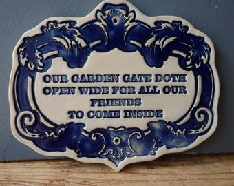 Garden Gate Sign / Home decor / Vintage Door Plaque / Yard Sign