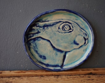 Ceramic RABBIT Plate / Decorative Hare Dish / Ceramic Plate / Vintage BUNNY / Easter Bunny / Table centerpiece / Collectible Hare / Tray