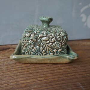 Small Ceramic Butter Dish / Paisley / Pearl Green image 3