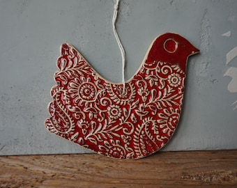 Keramik Love VOGEL Glockenspiel / Frühling Ornament / Rote Wandkunst Keramik Ornament / Wohnkultur