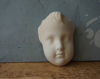 White Wall Art Ceramic Cherub Sculpture / Vintage French boy Head / French Home decor