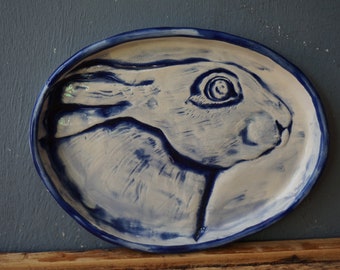 Ceramic RABBIT Plate / Decorative Hare Dish / Ceramic Plate / Vintage BUNNY / Easter Bunny / Table centerpiece / Collectible Hare / Tray