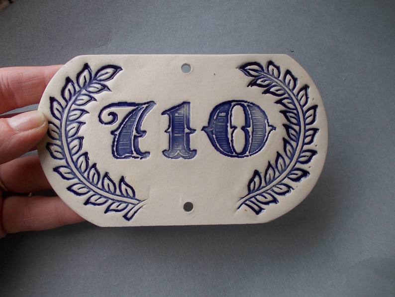 Any CUSTOM House Number / Door Number / Door Decor / Vintage decor / Door Plaque / Numerals / Blue sign / Door Sign image 1