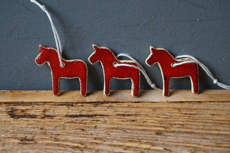 3 MINIATURE Dala Horse Ornament / Horse Decor / CHIME / Ceramic Horse Ornament / Small gift / Pendant / Mobile image 2