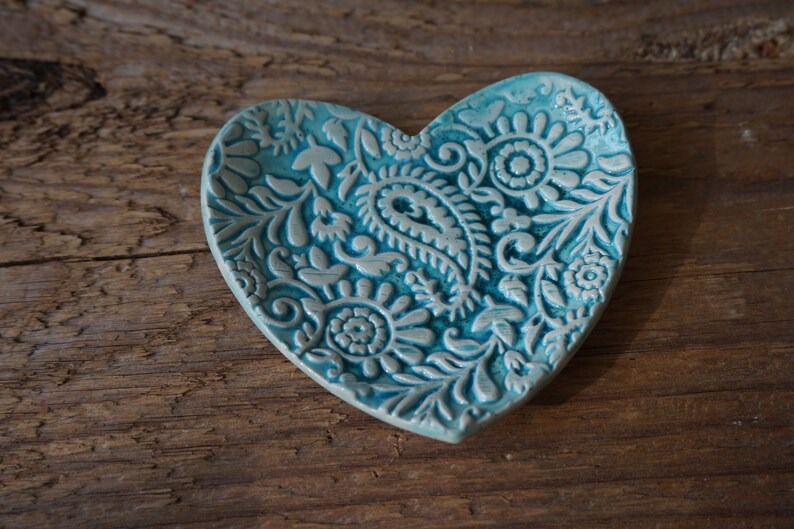 HEART Ring Dish / Love Dish / Thankyou GIFT / Soap Dish / Tealight Holder Paisley image 8