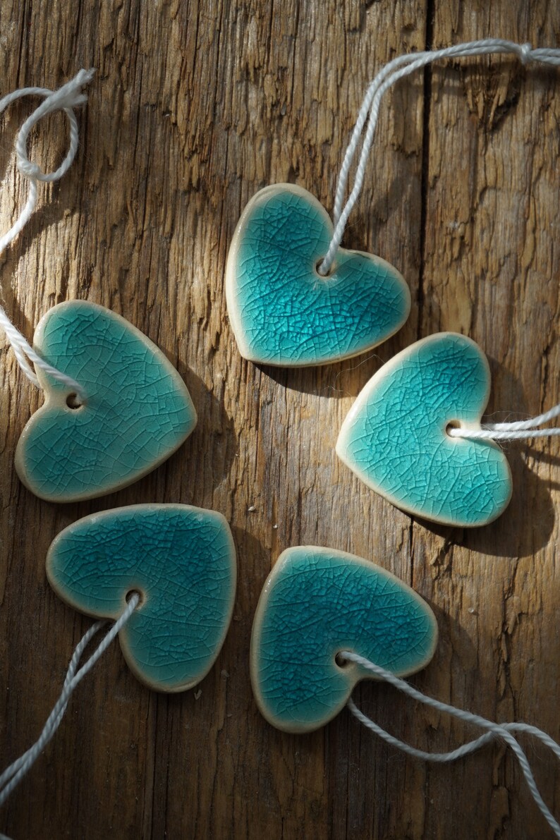 10 Ceramic Hearts / Gift Tags / FAVORS / Birthday Favors / Etsy