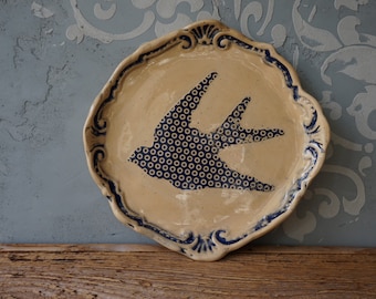 Vintage style Swallow Ceramic Dish / Anniversary Gift / Love bird New house gift