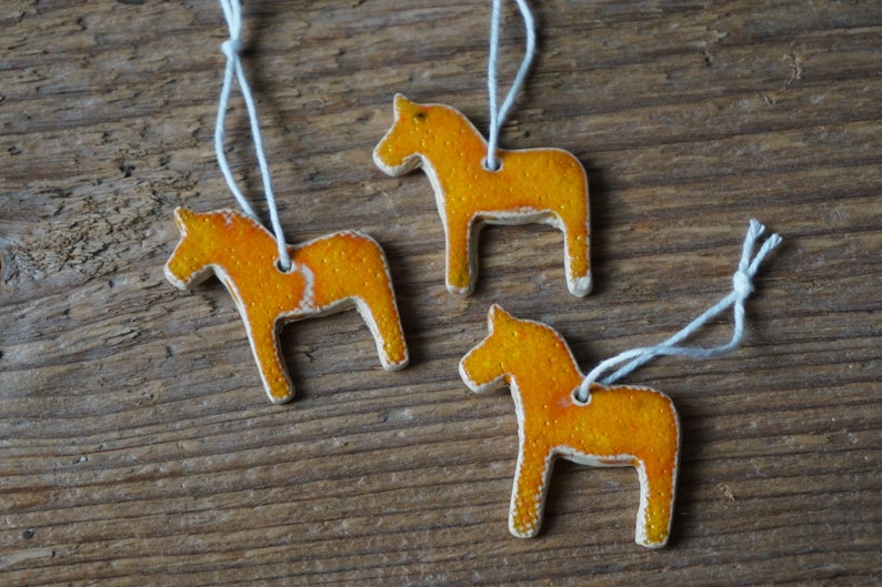 3 MINIATURE Dala Horse Ornament / Horse Decor / CHIME / Ceramic Horse Ornament / Small gift / Pendant / Mobile image 3