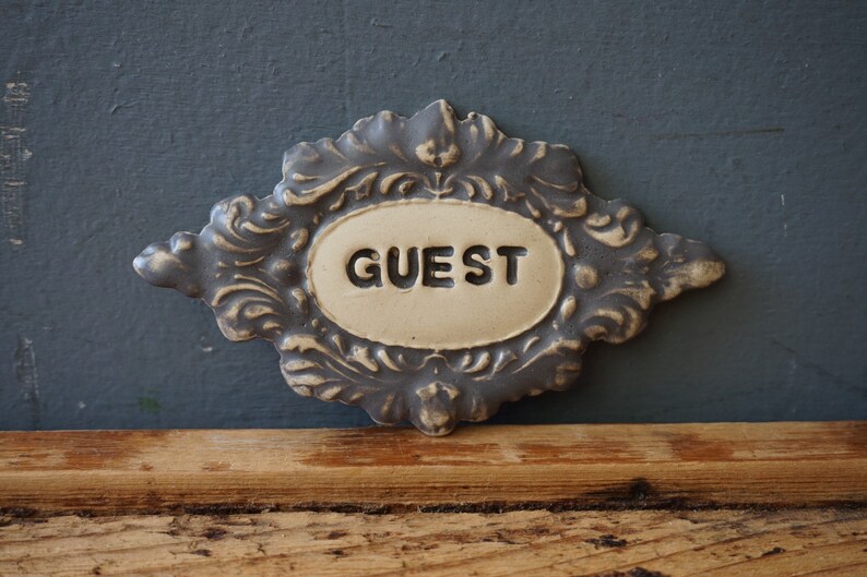 GUEST Door Sign French Home decor Door decor Bathroom sign Vintage decor Door Plaque Blue tile