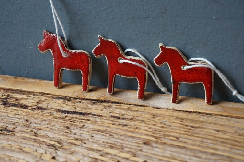 3 MINIATURE Dala Horse Ornament / Horse Decor / CHIME / Ceramic Horse Ornament / Small gift / Pendant / Mobile image 3