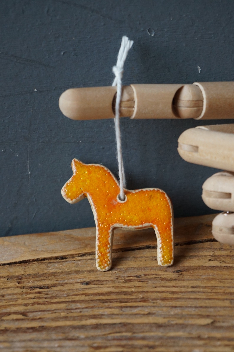 3 MINIATURE Dala Horse Ornament / Horse Decor / CHIME / Ceramic Horse Ornament / Small gift / Pendant / Mobile image 2