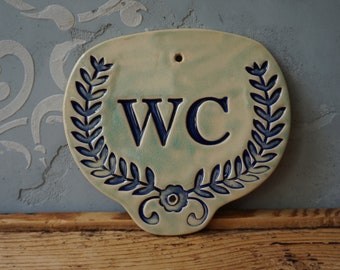 WC Sign / Scandinavian Home decor / WC Tile / Bathroom sign / Vintage Tile / Door Plaque WC