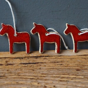 3 MINIATURE Dala Horse Ornament / Horse Decor / CHIME / Ceramic Horse Ornament / Small gift / Pendant / Mobile image 4