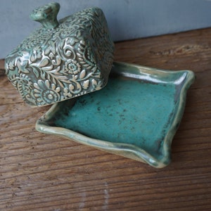 Small Ceramic Butter Dish / Paisley / Pearl Green image 8