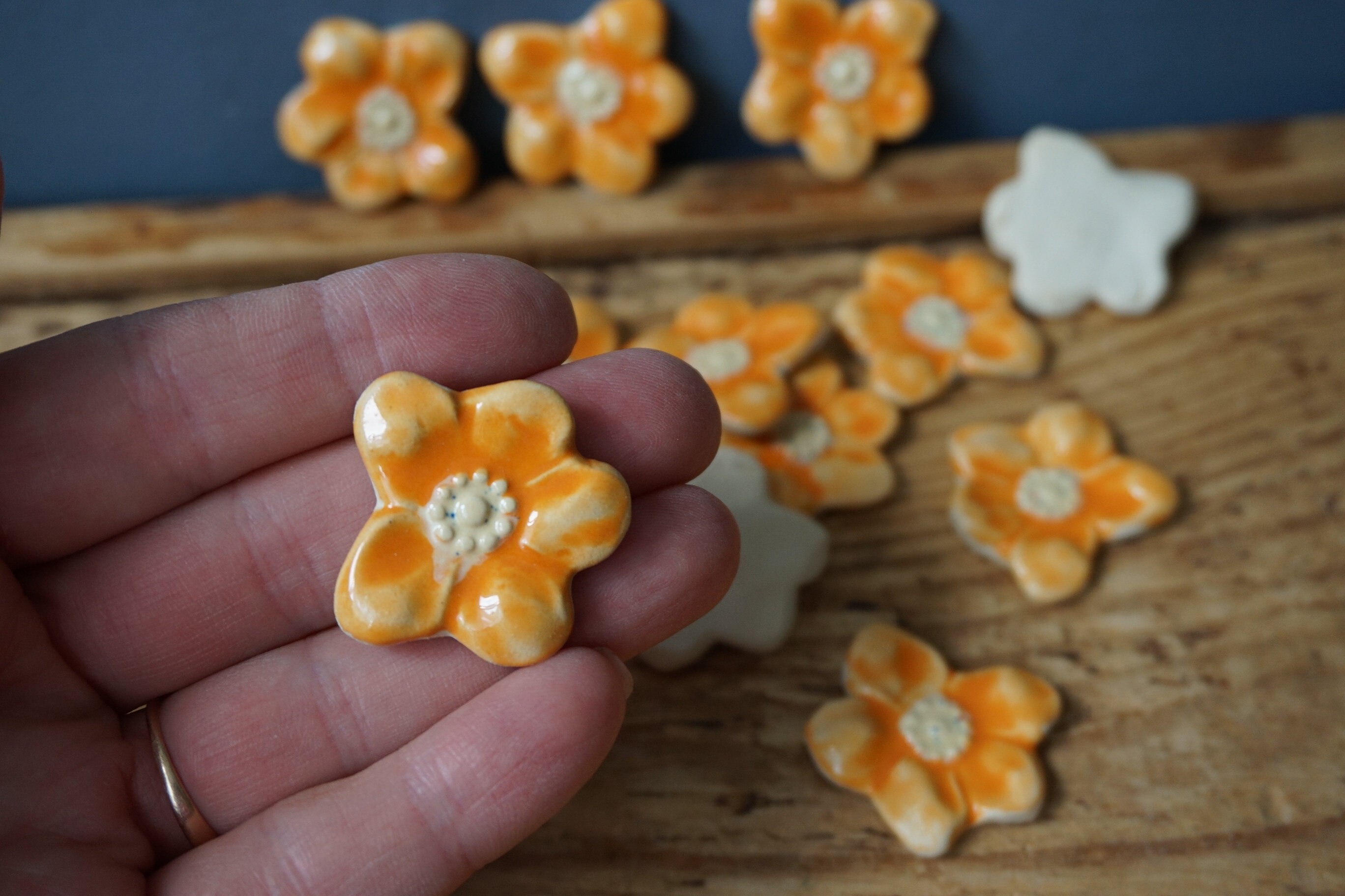 5 Ceramic FLOWER TILES / Mosaic Tile set / Ornament / Wall art Etsy