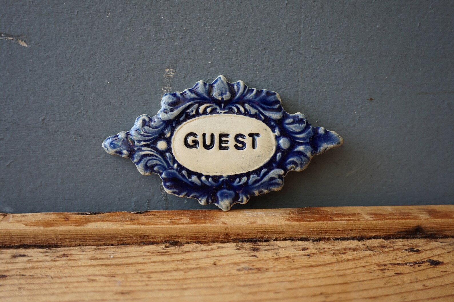 Ceramic GUEST Door Sign: French Blue Tile Plaque