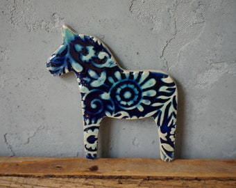 Ceramic Dala Horse Magnet / Blue Horse Magnet