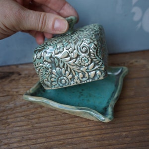 Small Ceramic Butter Dish / Paisley / Pearl Green image 6