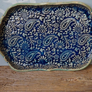 Cobalt Blue Paisley Plate / Ceramic Appetizer Dish / Cheese board / Romantic Gift Platter