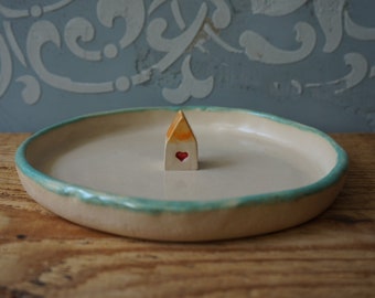 Love House Jewelry Dish / Ceramic Tray / Christening Gift / Birthday gift / Ring holder / House with Heart