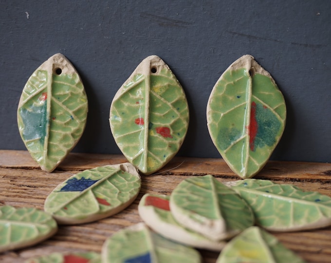 5 Ceramic LEAF Tiles / Mosaic Tile Set / Ornament / Wall Art Etsy