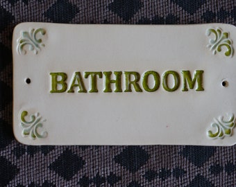 Ceramic Bathroom Sign: WC Door Plaque, Green Glaze