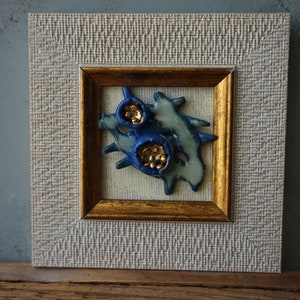 Porcelain FLOWER Wall Art / Blue Porcelain and Gold