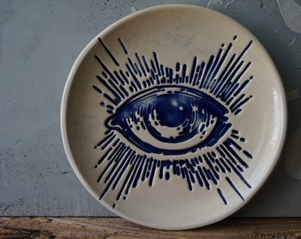 Ceramic Eye Dish / Blue Eye Plate / Mediterranean