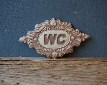 Enseigne WC en céramique de style vintage : plaque de porte de salle de bain