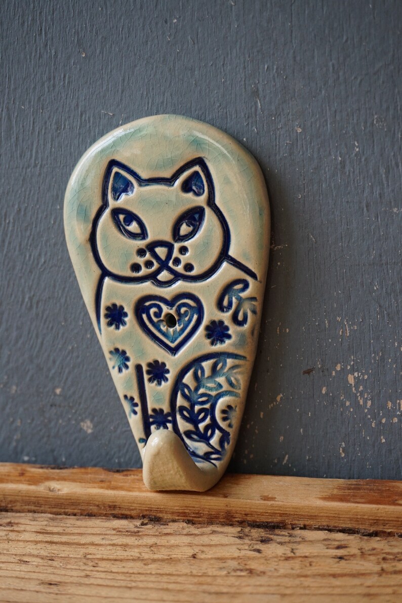 One Towel Hook / Ceramic CAT hook / Rack hook / Vintage hook / Rustic hook / Kitchen towel hook / Bathroom towel hook image 4