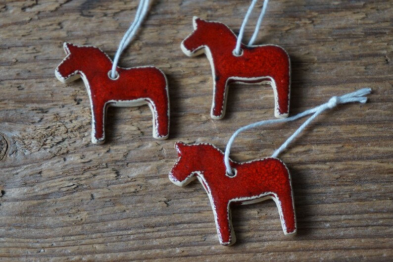 3 MINIATURE Dala Horse Ornament / Horse Decor / CHIME / Ceramic Horse Ornament / Small gift / Pendant / Mobile image 10