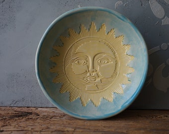 Antique style Sun Ceramic Bowl / Serving bowl / Table centerpiece