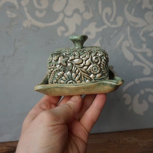 Small Ceramic Butter Dish / Paisley / Pearl Green image 10