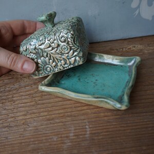 Small Ceramic Butter Dish / Paisley / Pearl Green image 7