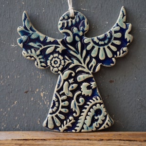 Ceramic Angel / Family chime / Vintage Folk decor / Ceramic Ornament / Home decor garden or wall Mobile