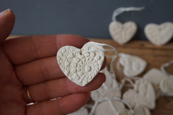 10 Ceramic Heart Favors gift tags ornaments