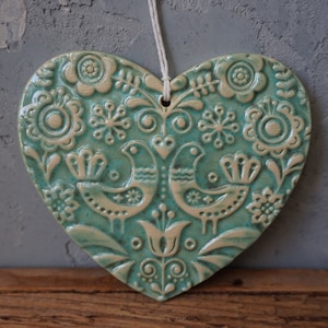 Ceramic Heart / Scandinavian Ornament wall sign / Love birds